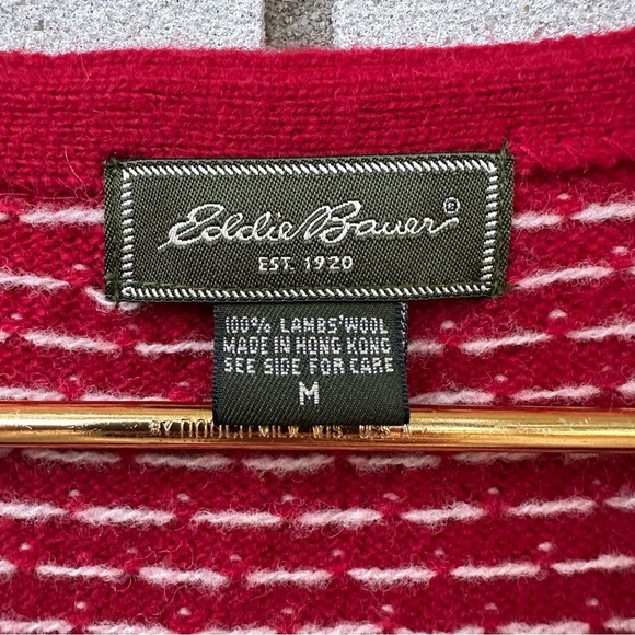 Vintage Eddie Bauer Women's Nordic Fair Isle Sweater Vest Lambswool Red Gray - Picture 2 of 10